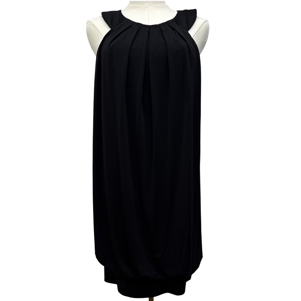 Maggy London Black Cocktail Dress 12P Petite Bubble Hem Spandex Halter NWT LBD